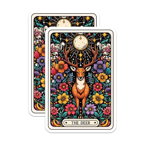 (2 Pack) Deer Themed Stickers - Nature and Floral Illustrations - Colorful Wildlife Stickers - 5" On Longest Side - Sticks to Smooth Flat Surfaces - Made in USA - BMCS4451
