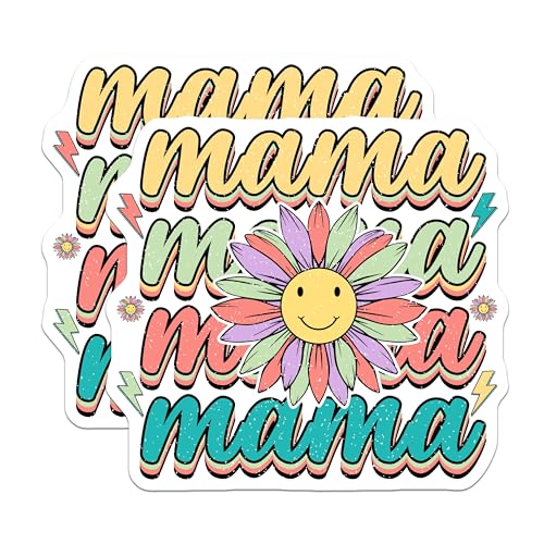 (2 Pack) Mama Stickers - Smiling Flower - Cute Mother's Day Sticker - 5" On Longest Side - Sticks to Smooth Flat Surfaces - Made in USA - BMCS8962