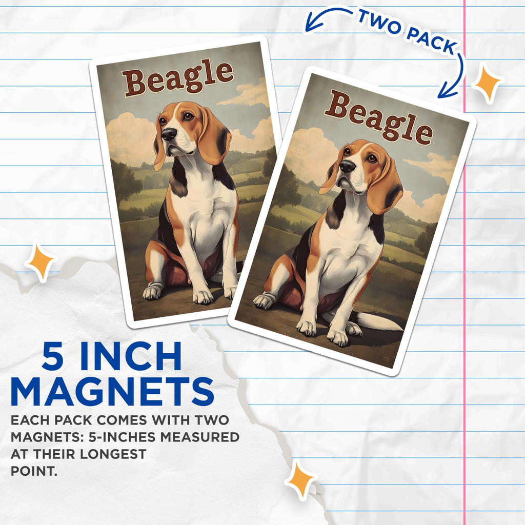 (2 Pack) Beagle Dog Magnets - Adorable Canine Art - Pet Lover Fridge Display - Hound Dog Breed Memorabilia - 5 Inches On Longest Side - Thick Durable Magnet - Made in USA - MAG21978