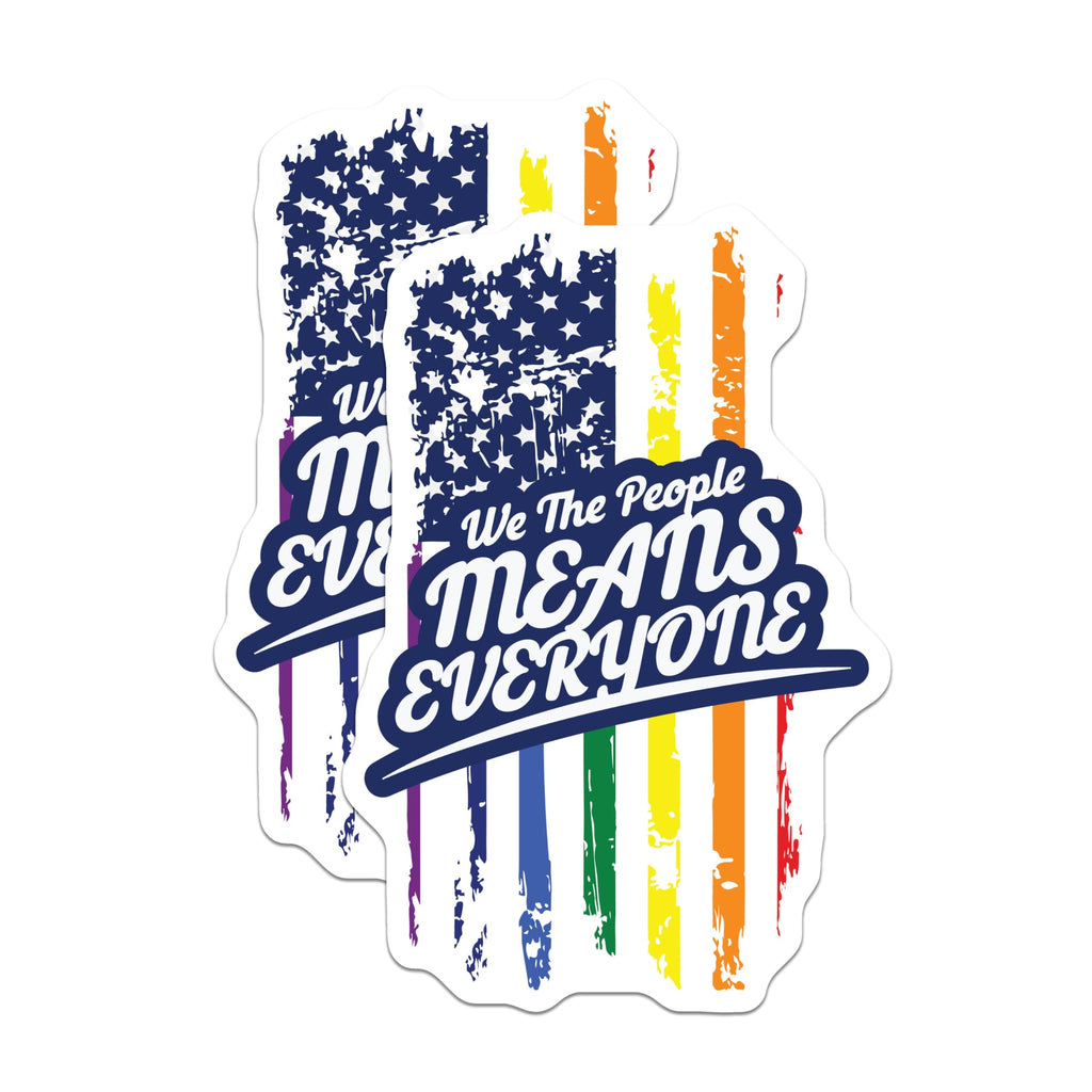 (2 Pack) We The People Means Everyone Stickers - Patriotic Pride Stickers - Equality and Inclusion Stickers - 5" On Longest Side - Sticks to Smooth Flat Surfaces - Made in USA - BMCS4706