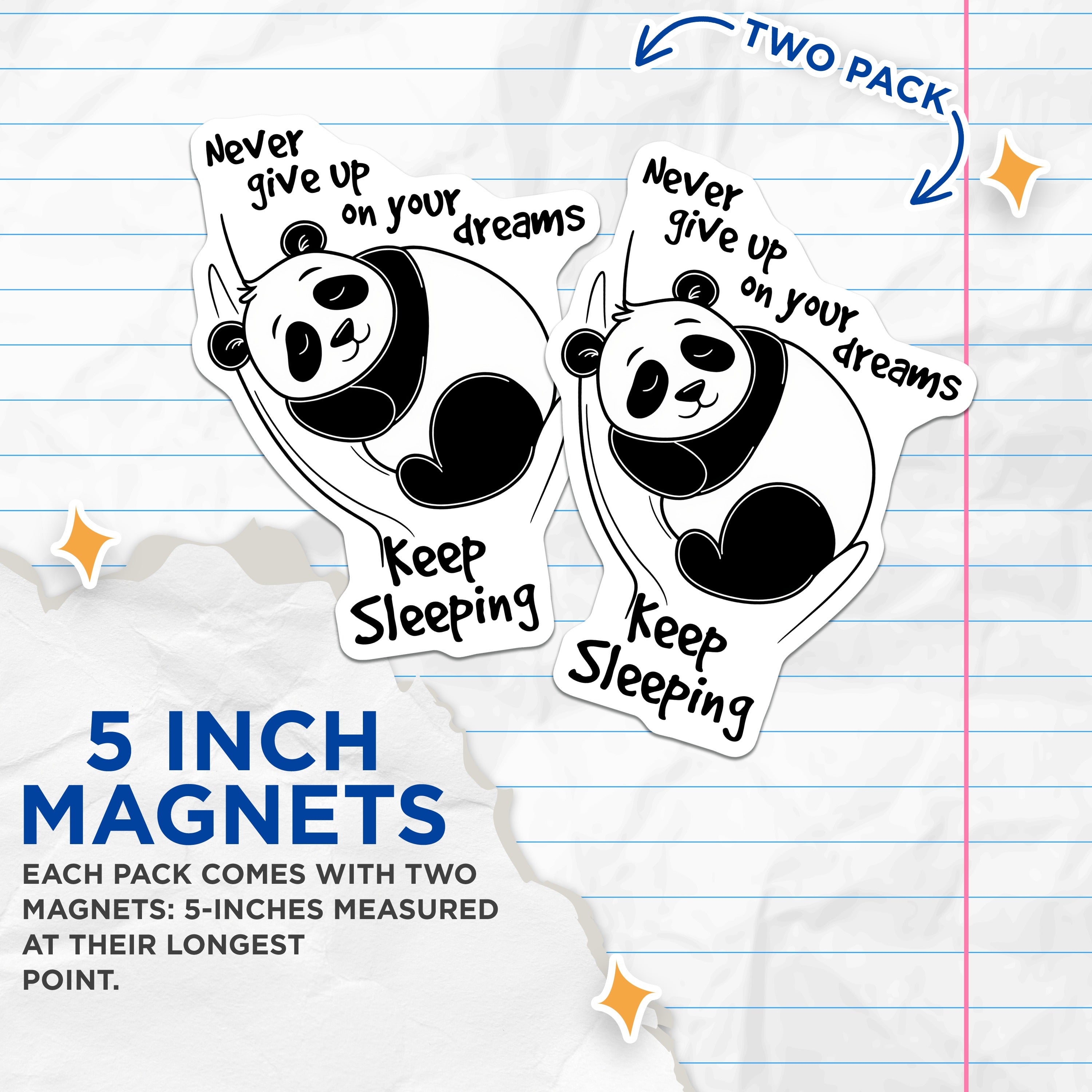 (2 Pack) Panda Magnets - Funny Sleepy Quote Magnets - Cute Animal Refrigerator Decor - Witty Encouragement - 5 Inches On Longest Side - Thick Durable Magnet - Made in USA - MAG39539