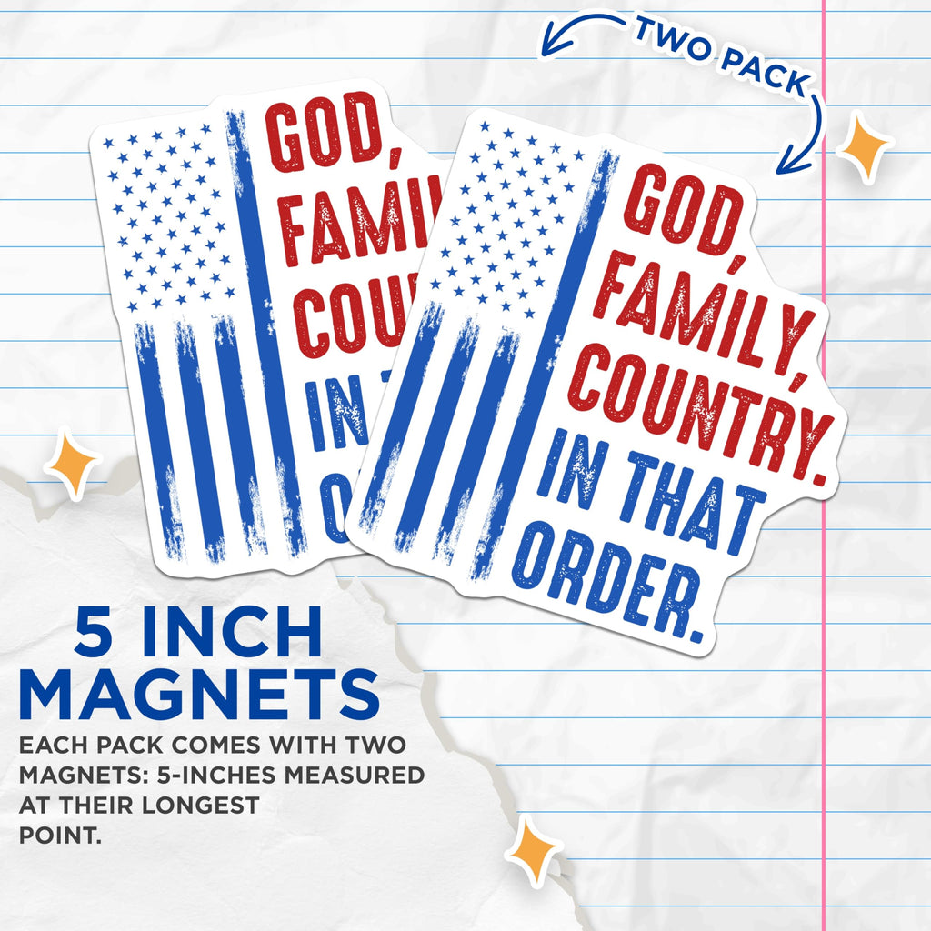 (2 Pack) God Family Country Magnets - Patriotic American Flag - Conservative Values Statement - 5 Inches On Longest Side - Thick Durable Magnet - Made in USA - MAG30143