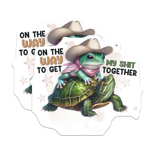 (2 Pack) Funny Frog and Turtle Stickers - Cute Animal Stickers - Motivational Quote Stickers - 5" On Longest Side - Sticks to Smooth Flat Surfaces - Made in USA - BMCS5240