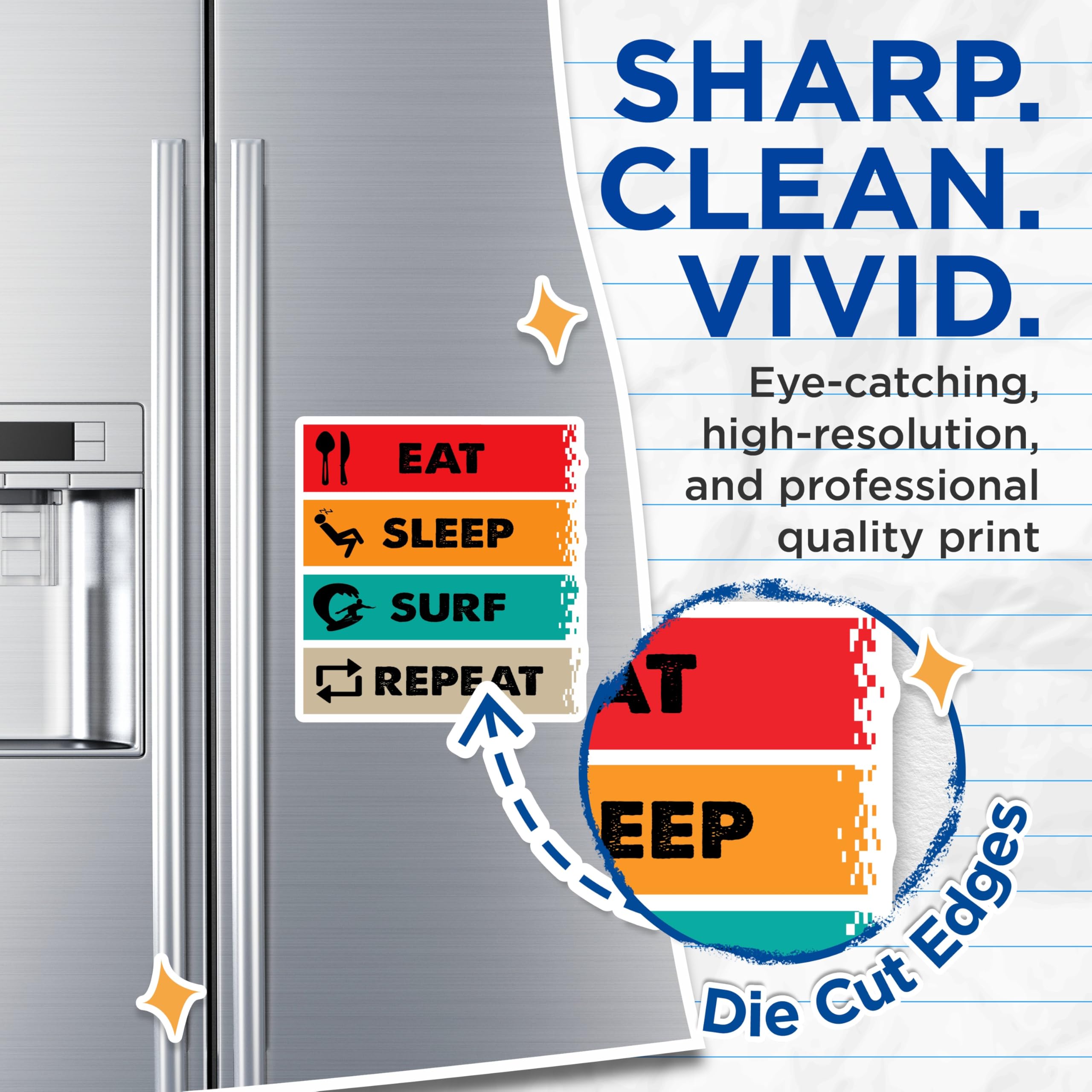 (2 Pack) Eat Sleep Surf Repeat Magnets - Surfer Lifestyle Decor - Ocean Theme Refrigerator Decor - 5 Inches On Longest Side - Thick Durable Magnet - Made in USA - MAG21589