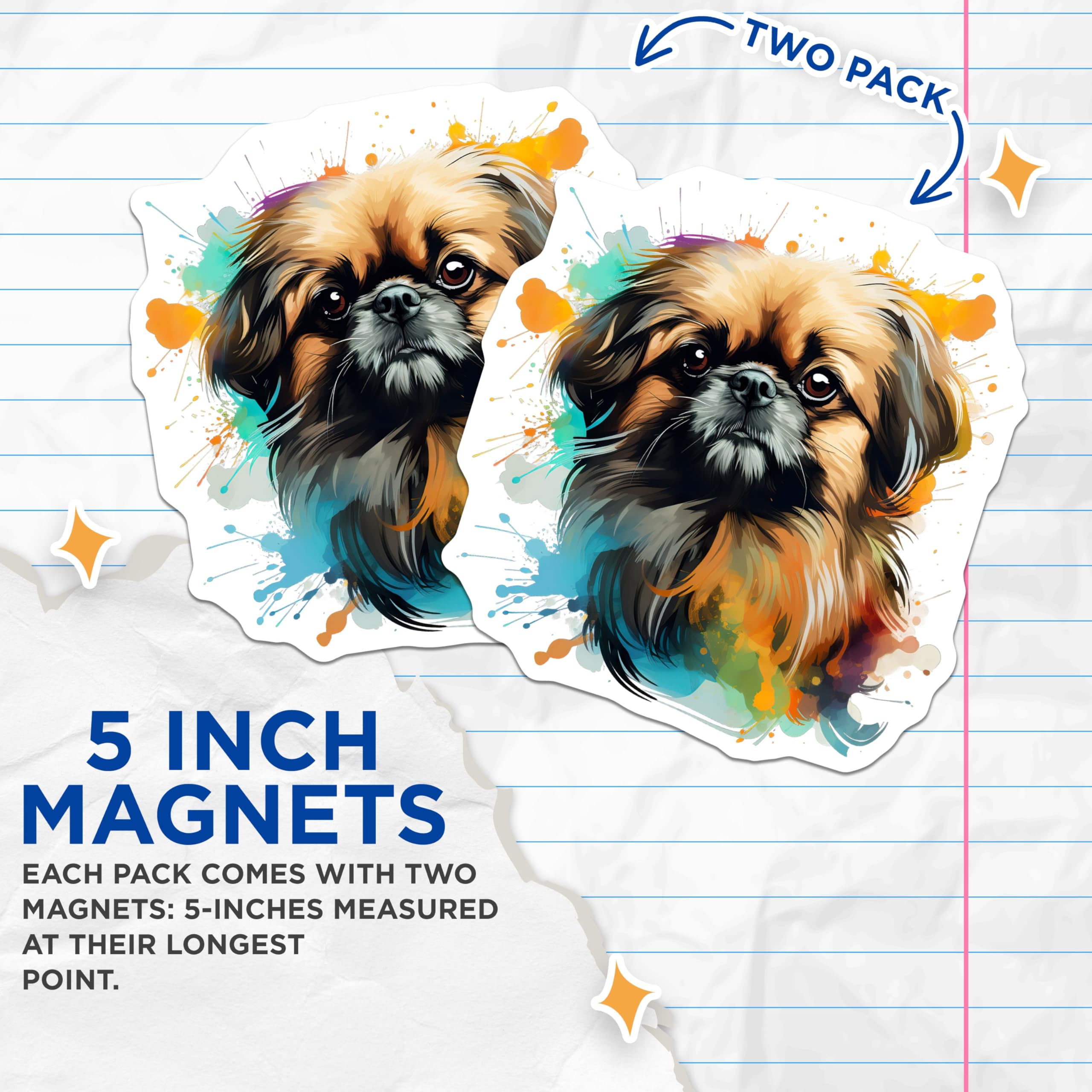 (2 Pack) Pekingese Dog Magnets - Watercolor Pet Art - Dog Lover Decor - Cute Animal Fridge Magnets - 5 Inches On Longest Side - Thick Durable Magnet - Made in USA - MAG30079