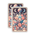 (2 Pack) Illustrated Floral Moon Tarot Card Stickers - Boho Lunar Art Decal - Witchy Aesthetic Stickers - 5" On Longest Side - Sticks to Smooth Flat Surfaces - Made in USA - BMCS5357