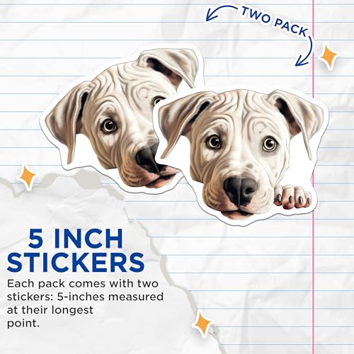 (2 Pack) Cute Dog Face Stickers - Adorable Puppy - Pet Lover Decor - 5" On Longest Side - Sticks to Smooth Flat Surfaces - Made in USA - BMCS9969