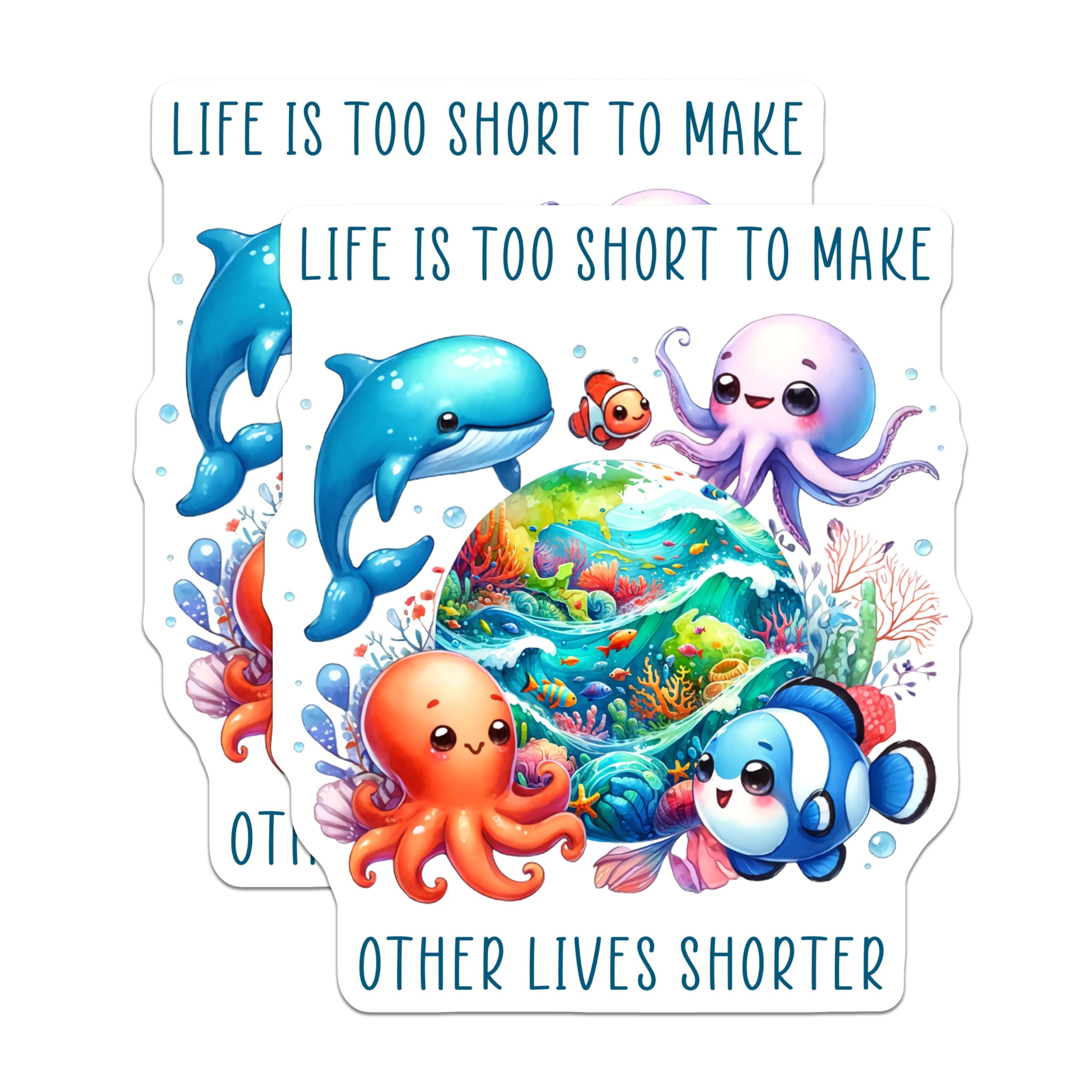 (2 Pack) Life is Too Short Magnets - Inspirational Quote - Cute Sea Creatures - Ocean Conservation - 5" On Longest Side - for Cars, Fridges, Toolboxes - Made in USA - MAG7950