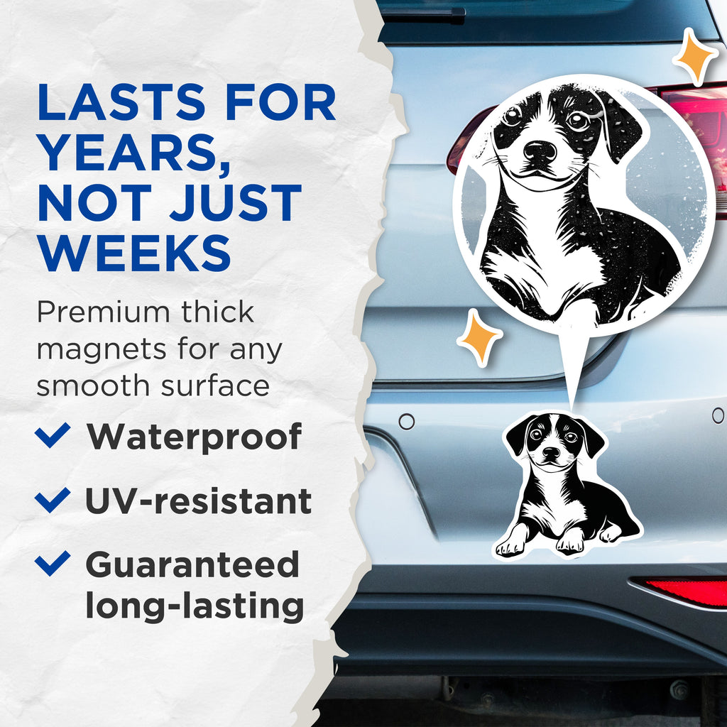 (2 Pack) Cute Puppy Dog Magnets - Pet Lover Refrigerator Decor - Adorable Animal Magnet Art - 5 Inches On Longest Side - Thick Durable Magnet - Made in USA - MAG36279