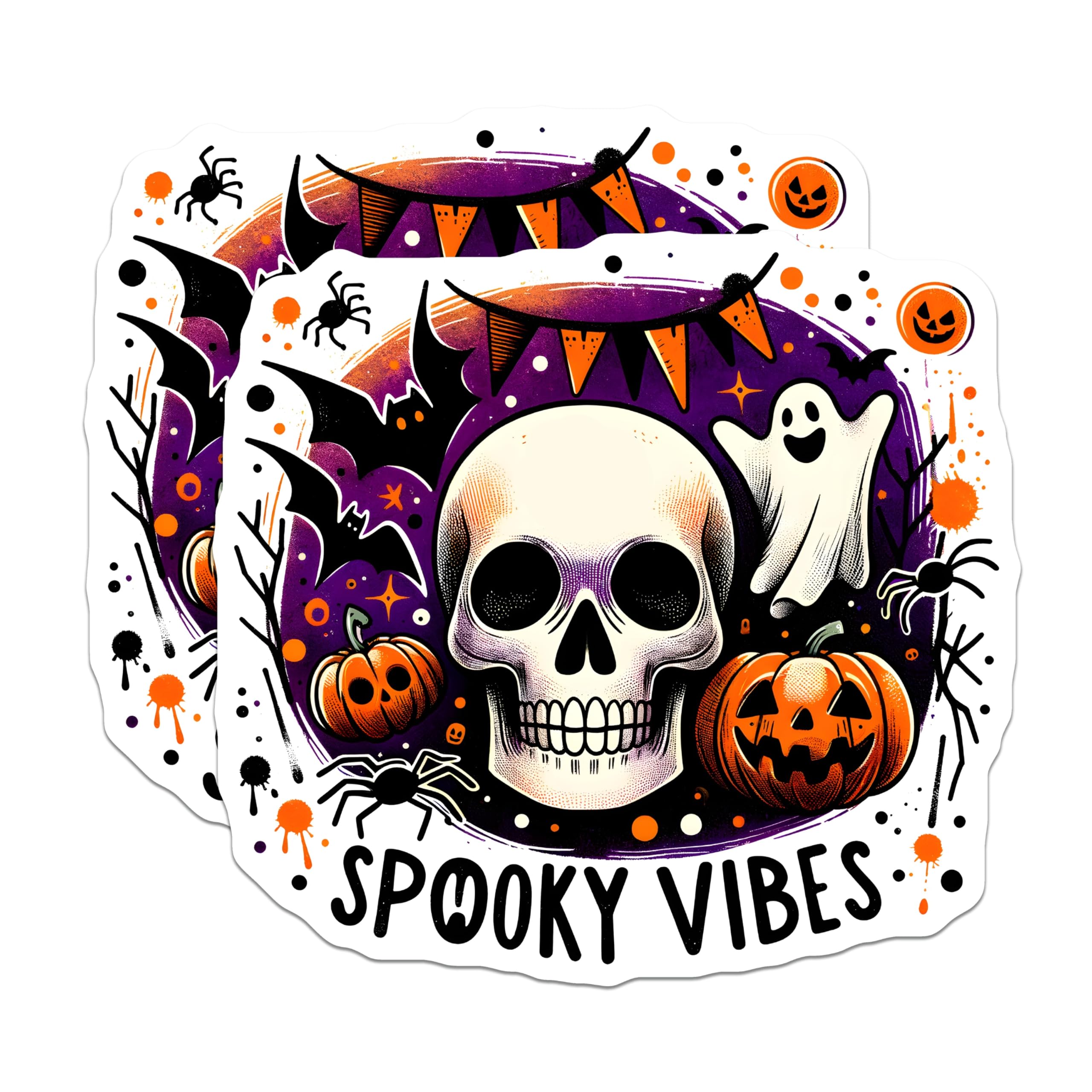 (2 Pack) Spooky Vibes Magnets - Halloween Skull - Ghost Spider and Pumpkin Magnets - 5" On Longest Side - Premium Magnet - for Cars, Refrigerators, Toolboxes, Lockers - Made in USA - MAG15387