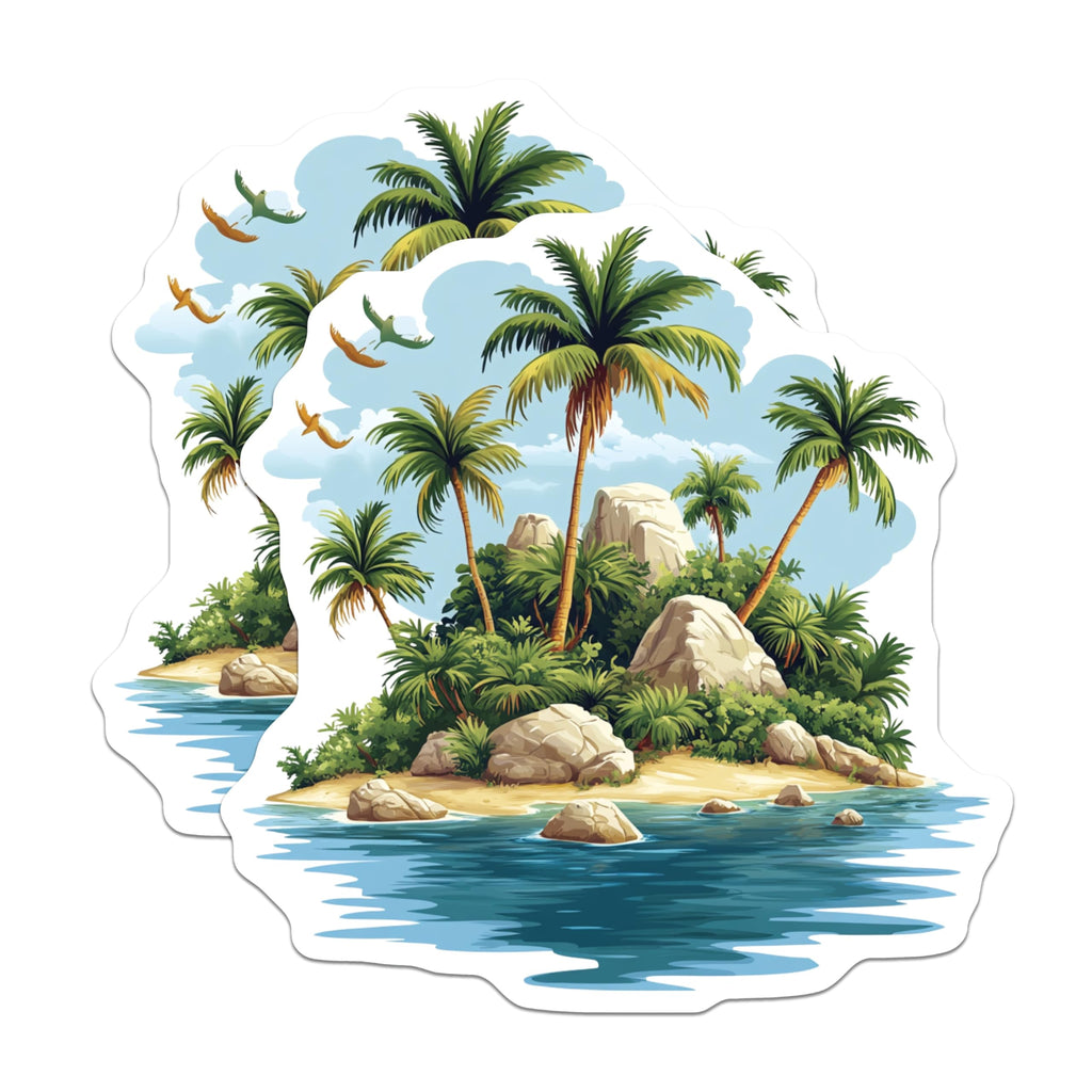 (2 Pack) Tropical Island Magnets - Palm Trees Beach Ocean - Exotic Paradise Landscape Decor - 5 Inches On Longest Side - Thick Durable Magnet - Made in USA - MAG23758