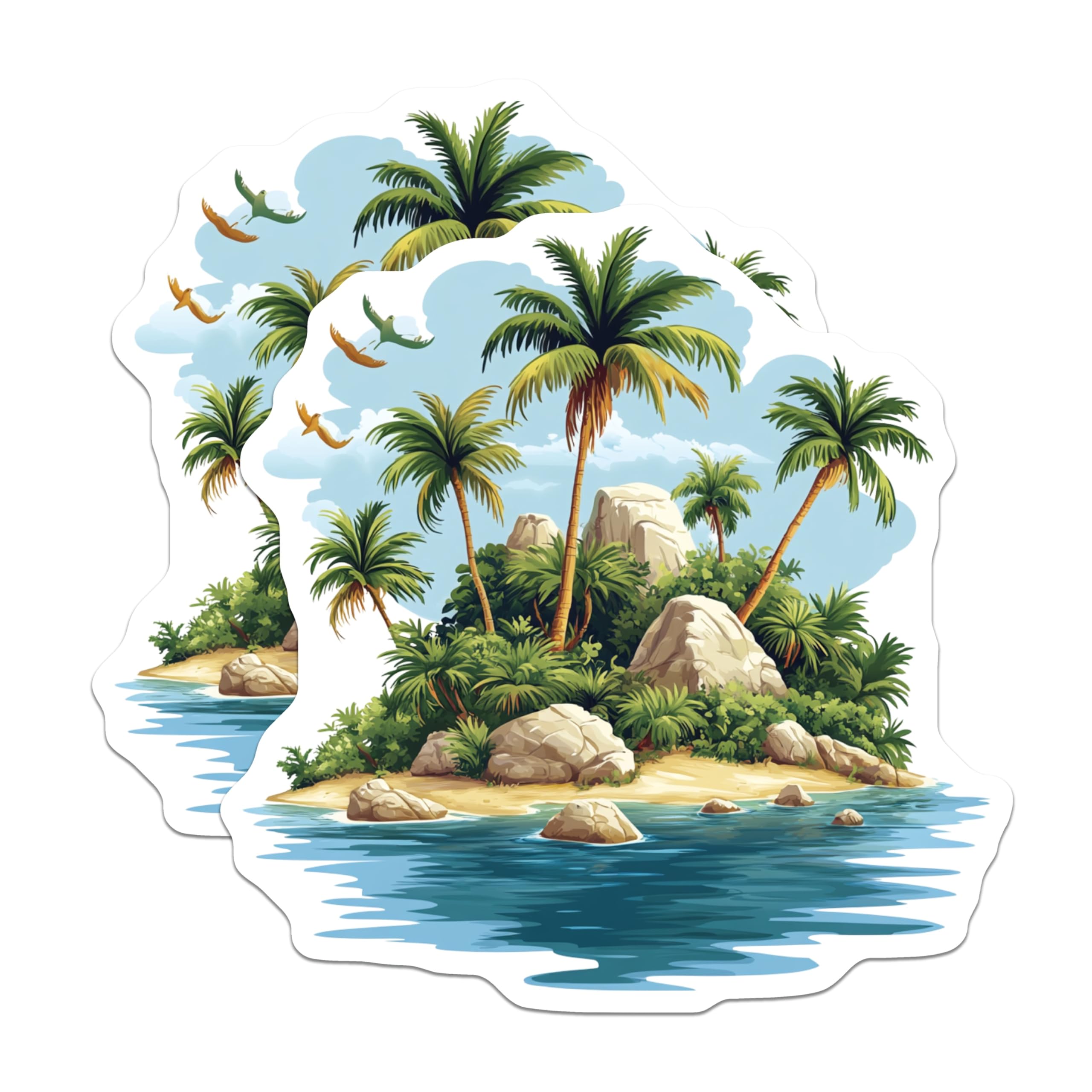 (2 Pack) Tropical Island Magnets - Palm Trees Beach Ocean - Exotic Paradise Landscape Decor - 5 Inches On Longest Side - Thick Durable Magnet - Made in USA - MAG23758