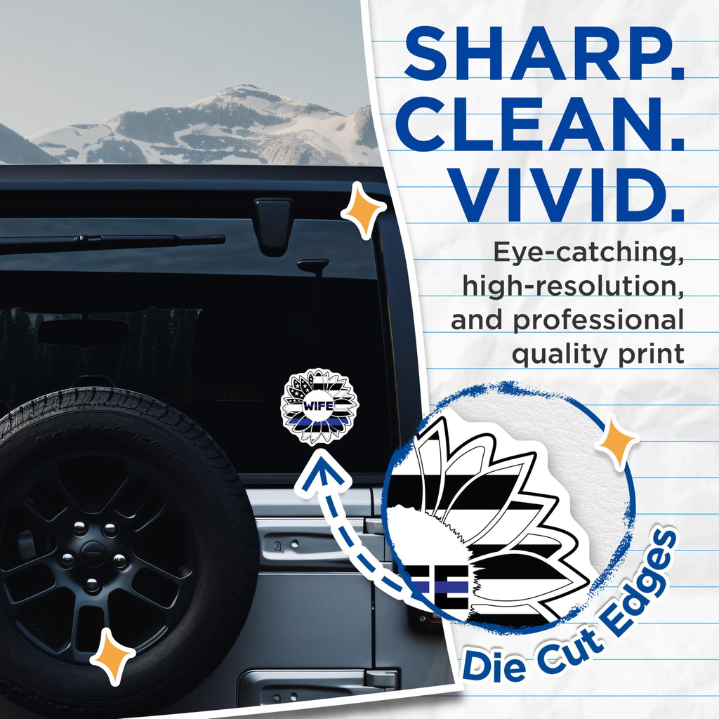 (2 Pack) Police Wife Stickers - Thin Blue Line Sunflower Decals - Law Enforcement Spouse Support - 5" On Longest Side - Sticks to Smooth Flat Surfaces - Made in USA - BMCS21116