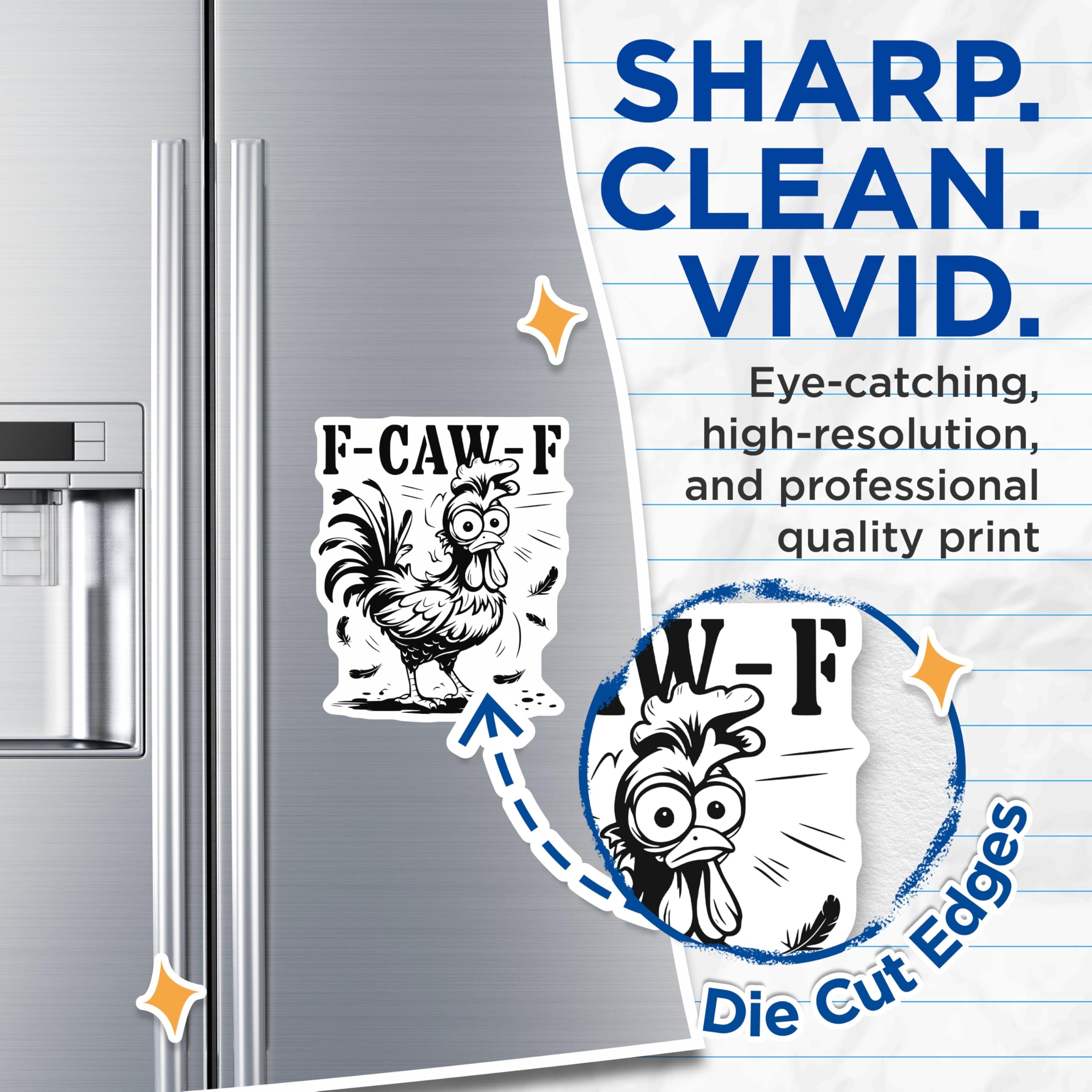 (2 Pack) Funny Chicken Magnets - F-CAW-F - Cartoon Animal Novelty Magnets - 5" On Longest Side - Premium Magnet - for Cars, Refrigerators, Toolboxes, Lockers - Made in USA - MAG15747