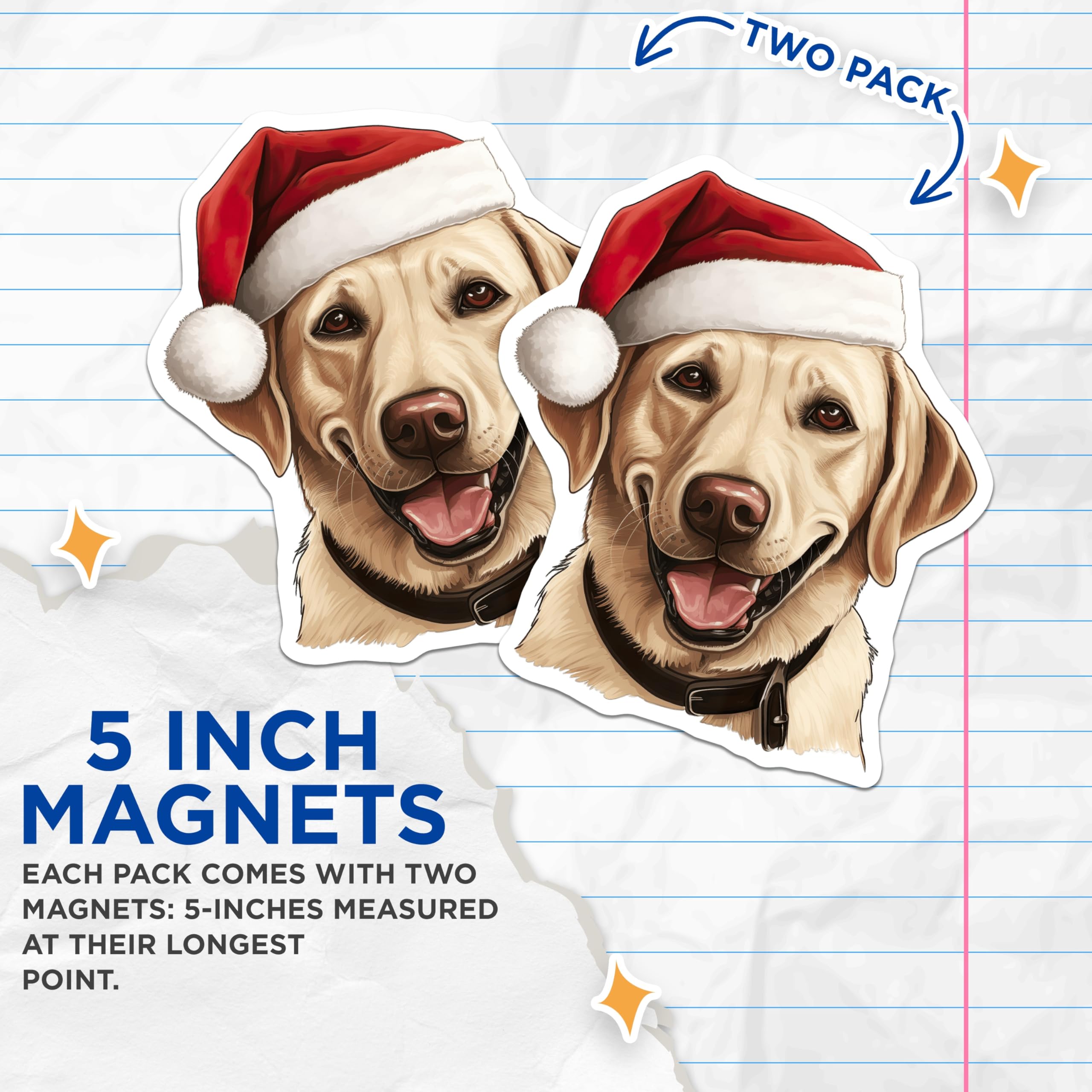 (2 Pack) Labrador Christmas Magnets - Santa Dog Decor - Holiday Pet Accessories - 5 Inches On Longest Side - Thick Durable Magnet - Made in USA - MAG30245