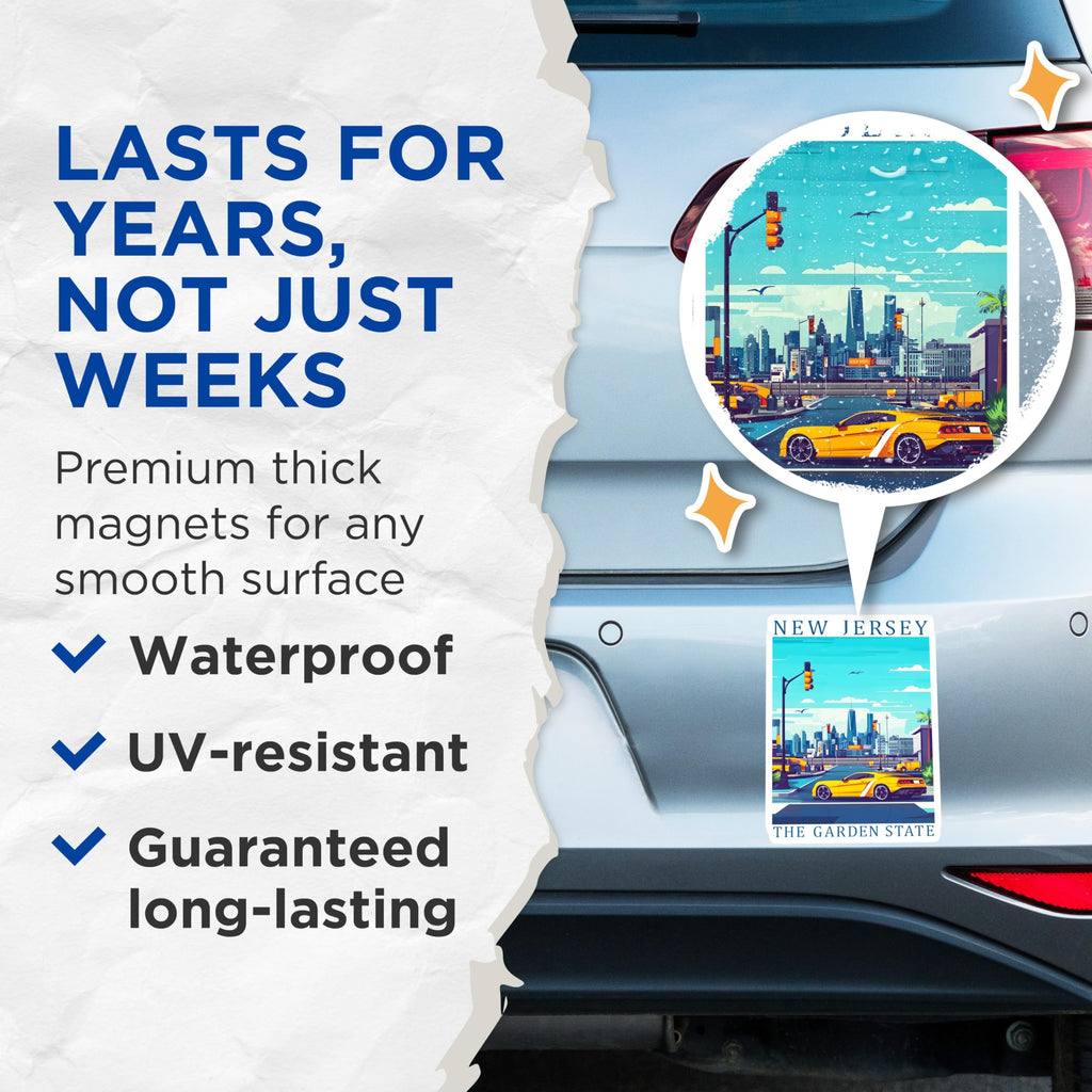 (2 Pack) New Jersey Magnets - Garden State Art - Cityscape Fridge Magnets - 5" On Longest Side - Premium Magnet - for Cars, Refrigerators, Toolboxes, Lockers - Made in USA - MAG17516
