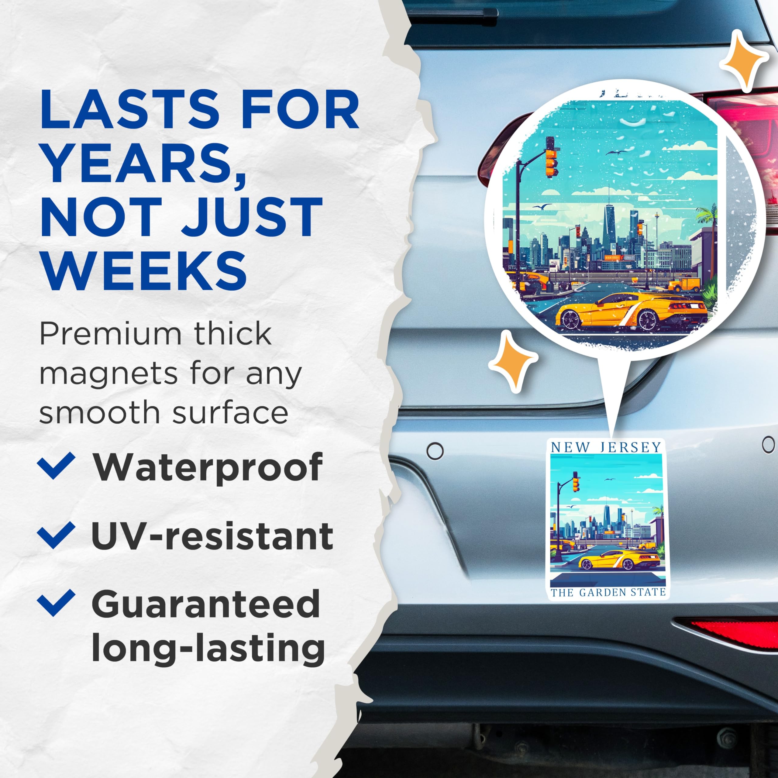 (2 Pack) New Jersey Magnets - Garden State Art - Cityscape Fridge Magnets - 5" On Longest Side - Premium Magnet - for Cars, Refrigerators, Toolboxes, Lockers - Made in USA - MAG17516
