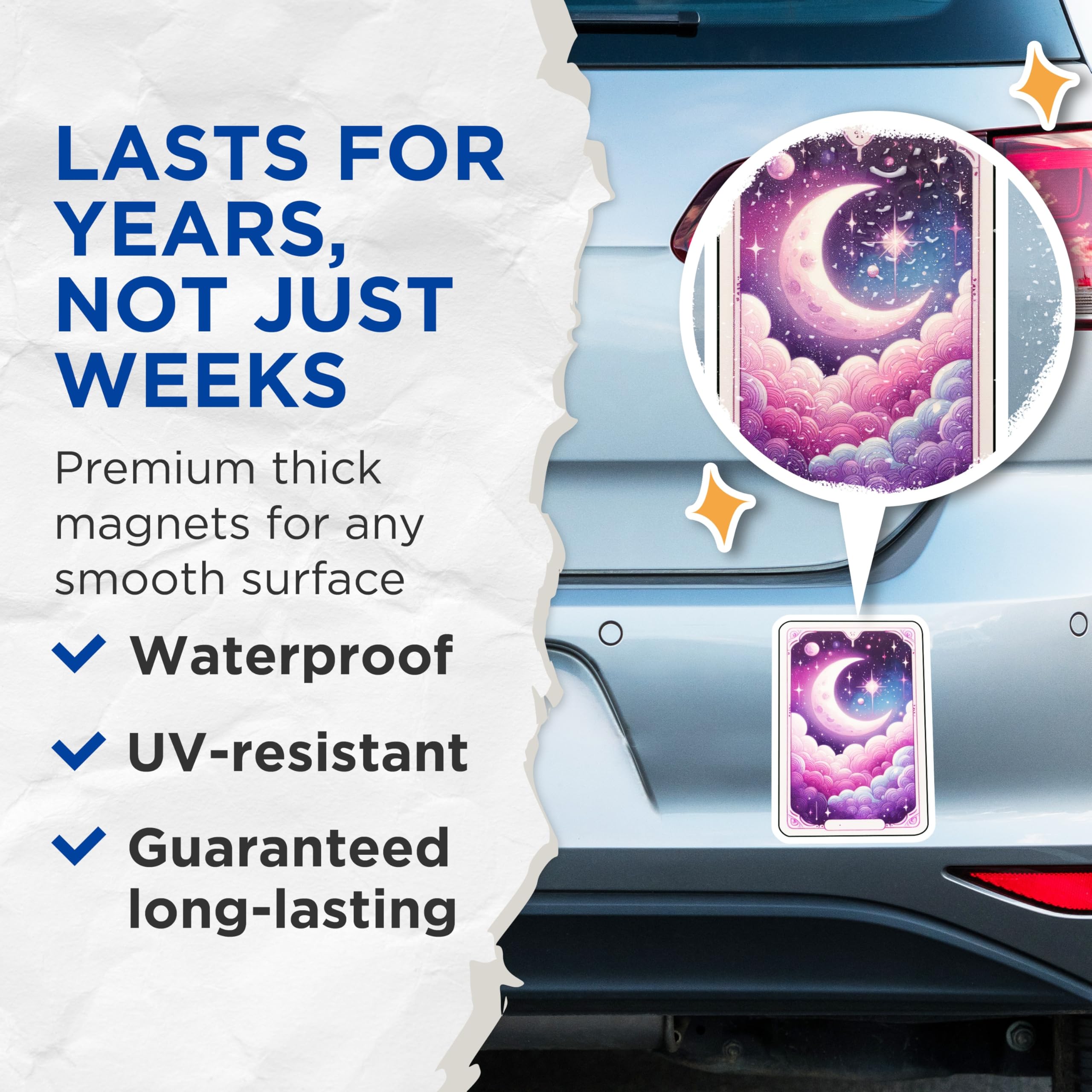 (2 Pack) Mystical Moon and Stars Magnets - Dreamy Pastel Sky Decor - Cosmic Cloud Art Fridge Set - 5 Inches On Longest Side - Thick Durable Magnet - Made in USA - MAG20366