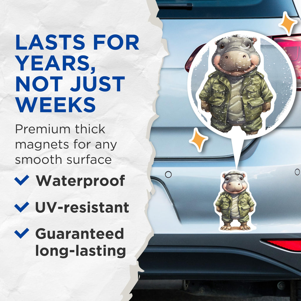 (2 Pack) Hippo Magnets - Cartoon Animal Fridge Magnets - Cute Hippo Art Magnets - 5" On Longest Side - Premium Magnet - for Cars, Refrigerators, Toolboxes, Lockers - Made in USA - MAG16848