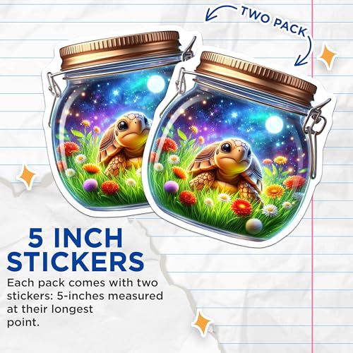 (2 Pack) Cute Turtle Stickers - Vibrant Nature Scene - Adorable Animal Art - 5" On Longest Side - Sticks to Smooth Flat Surfaces - Made in USA - BMCS9371