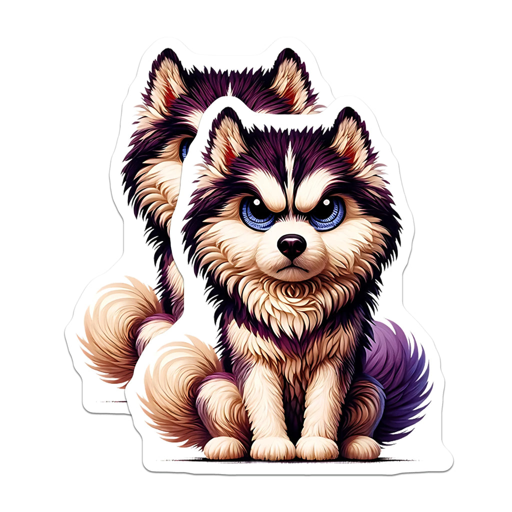 (2 Pack) Grumpy Husky Magnets - Cute Angry Dog - Fridge Decor - 5" On Longest Side - Premium Magnet - for Cars, Refrigerators, Toolboxes, Lockers - Made in USA - MAG15774