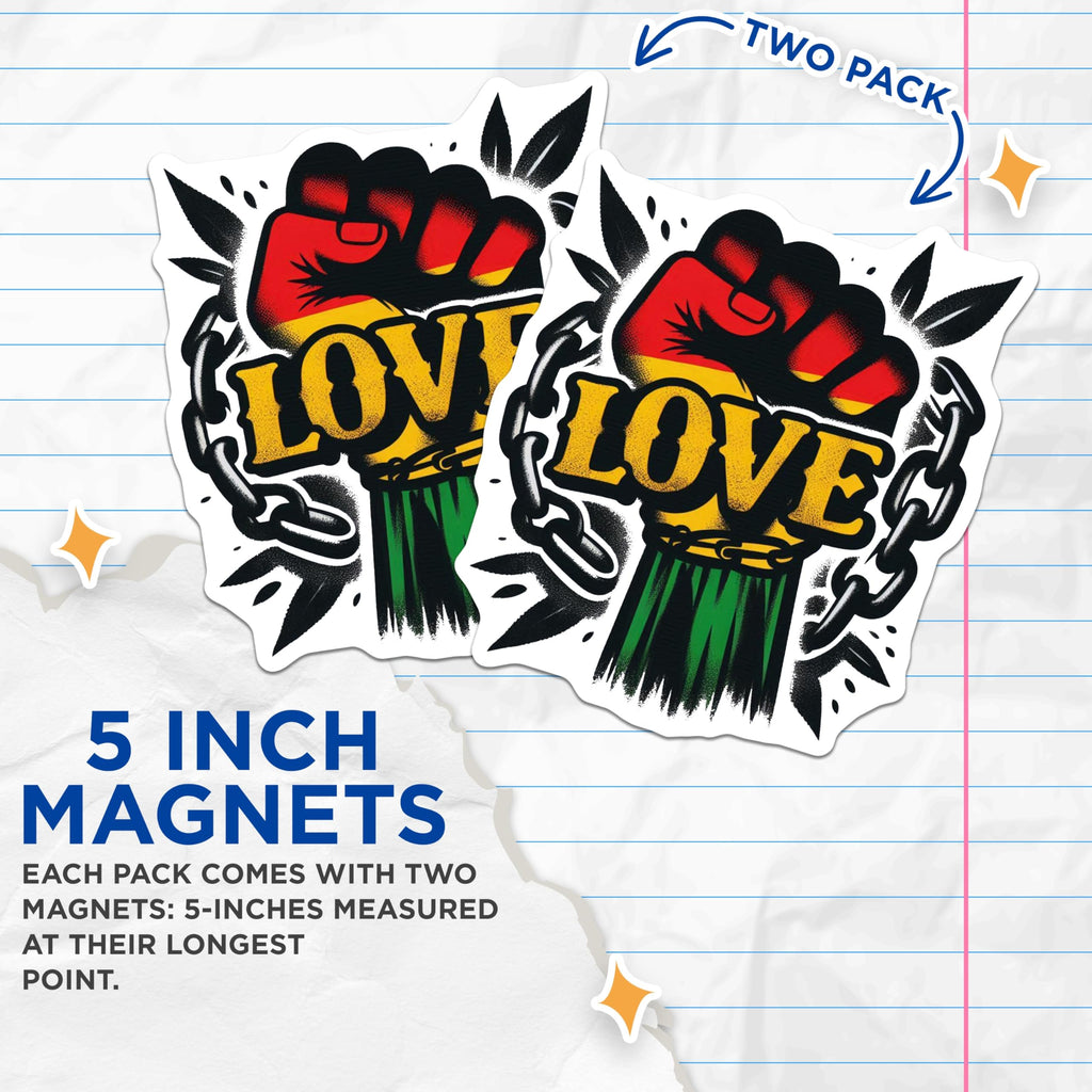 (2 Pack) Love Fist Magnets - Pan-African Colors - Freedom Symbol - Unity Statement - Empowerment Decor - 5 Inches On Longest Side - Thick Durable Magnet - Made in USA - MAG20152