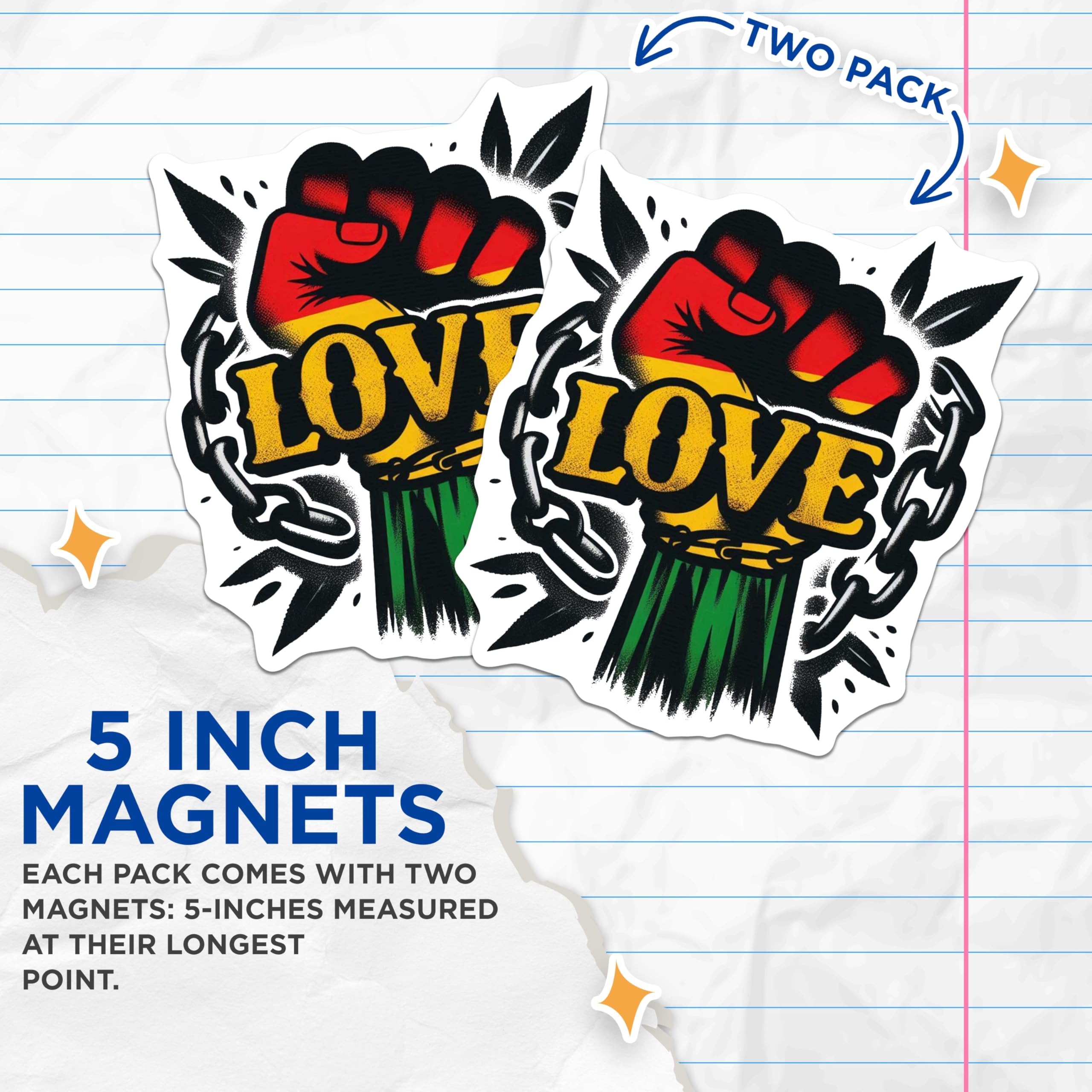 (2 Pack) Love Fist Magnets - Pan-African Colors - Freedom Symbol - Unity Statement - Empowerment Decor - 5 Inches On Longest Side - Thick Durable Magnet - Made in USA - MAG20152