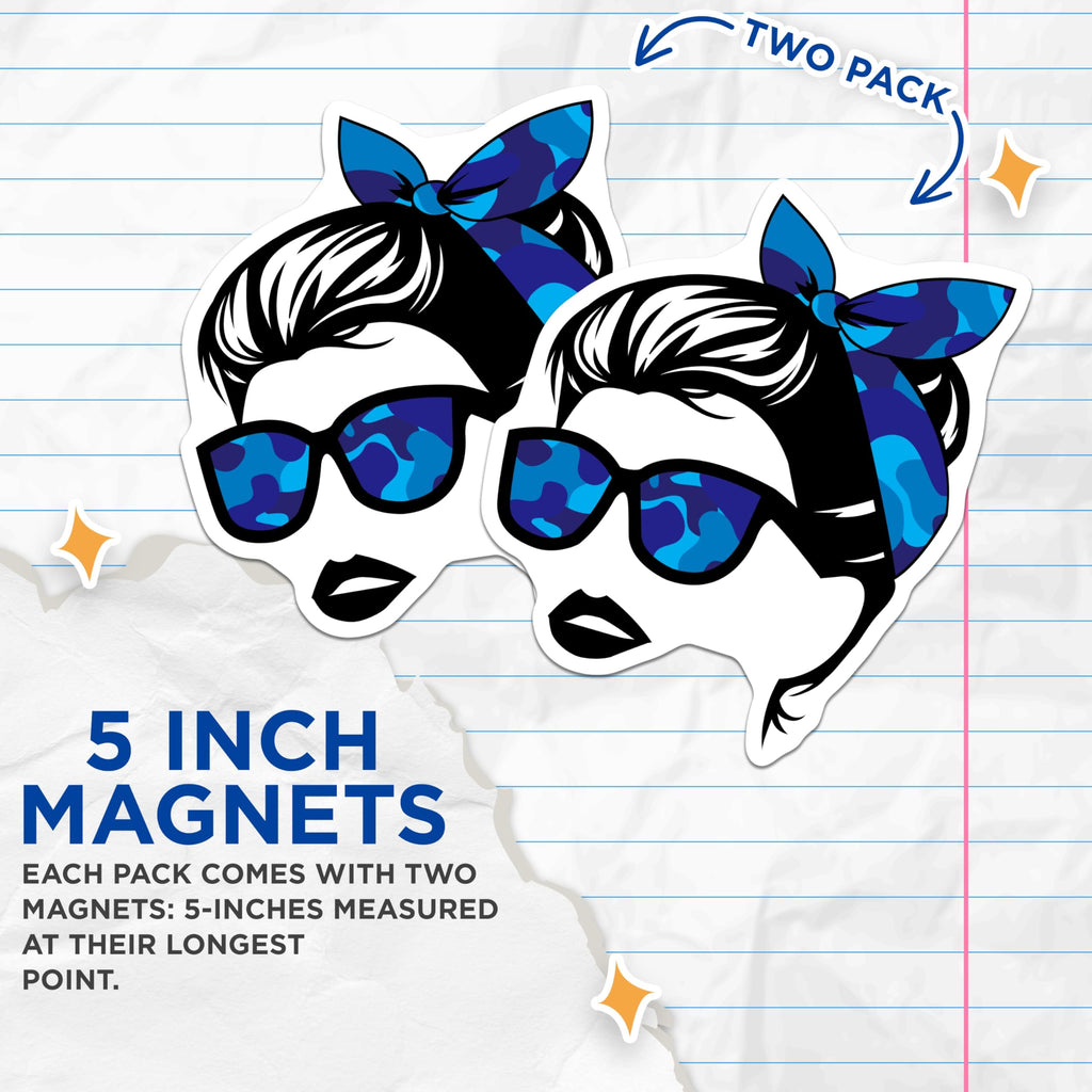 (2 Pack) Blue Camo Woman Magnets - Retro Headband - Sunglasses Theme Fridge Decor - 5" On Longest Side - Premium Magnet - for Cars, Refrigerators, Toolboxes, Lockers - Made in USA - MAG17330