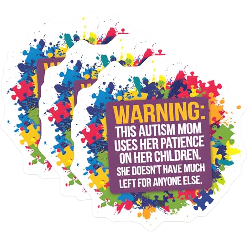 (3 Pack) Autism Mom Decals - Patience Quote - Puzzle Piece Stickers- 3 Inches On Longest Side - Easy Peel & Apply - Made in USA - 3MCS5411
