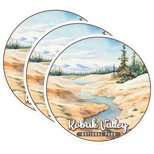 (3 Pack) Kobuk Valley Decals - National Park Stickers - Landscape Art - 3 Inches On Longest Side - Easy Peel & Apply - Made in USA - 3MCS0477