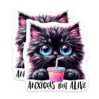 (2 Pack) Anxious But Alive Magnets - Black Cat Artwork - Cute Motivational Magnets - 5" On Longest Side - for Cars, Fridges, Toolboxes - Made in USA - MAG4587