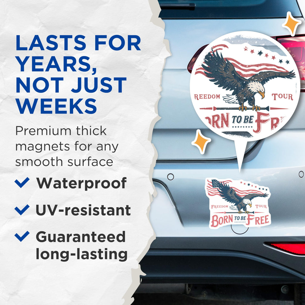 (2 Pack) Bald Eagle Magnets - American Flag Freedom Art - Born to Be Free Patriotic Decor - 5 Inches On Longest Side - Thick Durable Magnet - Made in USA - MAG21683