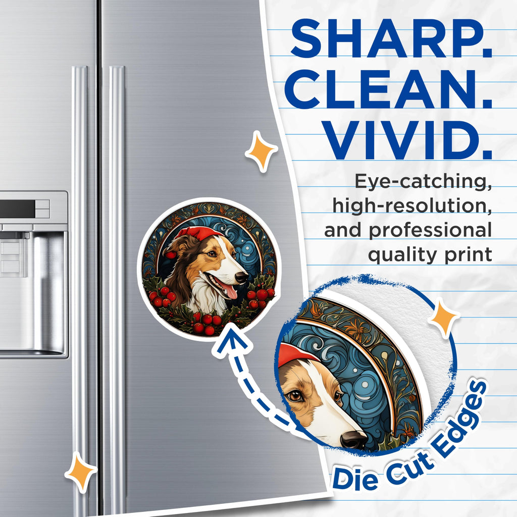 (2 Pack) Christmas Dog Magnets - Border Collie Pet Decor - Santa Hat Canine Art - Festive Fridge Adornment - 5 Inches On Longest Side - Thick Durable Magnet - Made in USA - MAG26685