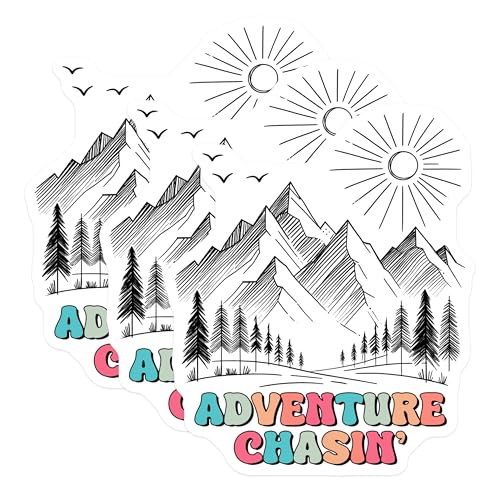 (3 Pack) Adventure Chasin Decals - Mountain Landscape - Outdoor Nature Decals - 3 Inches On Longest Side - Easy Peel & Apply - Made in USA - 3MCS2058