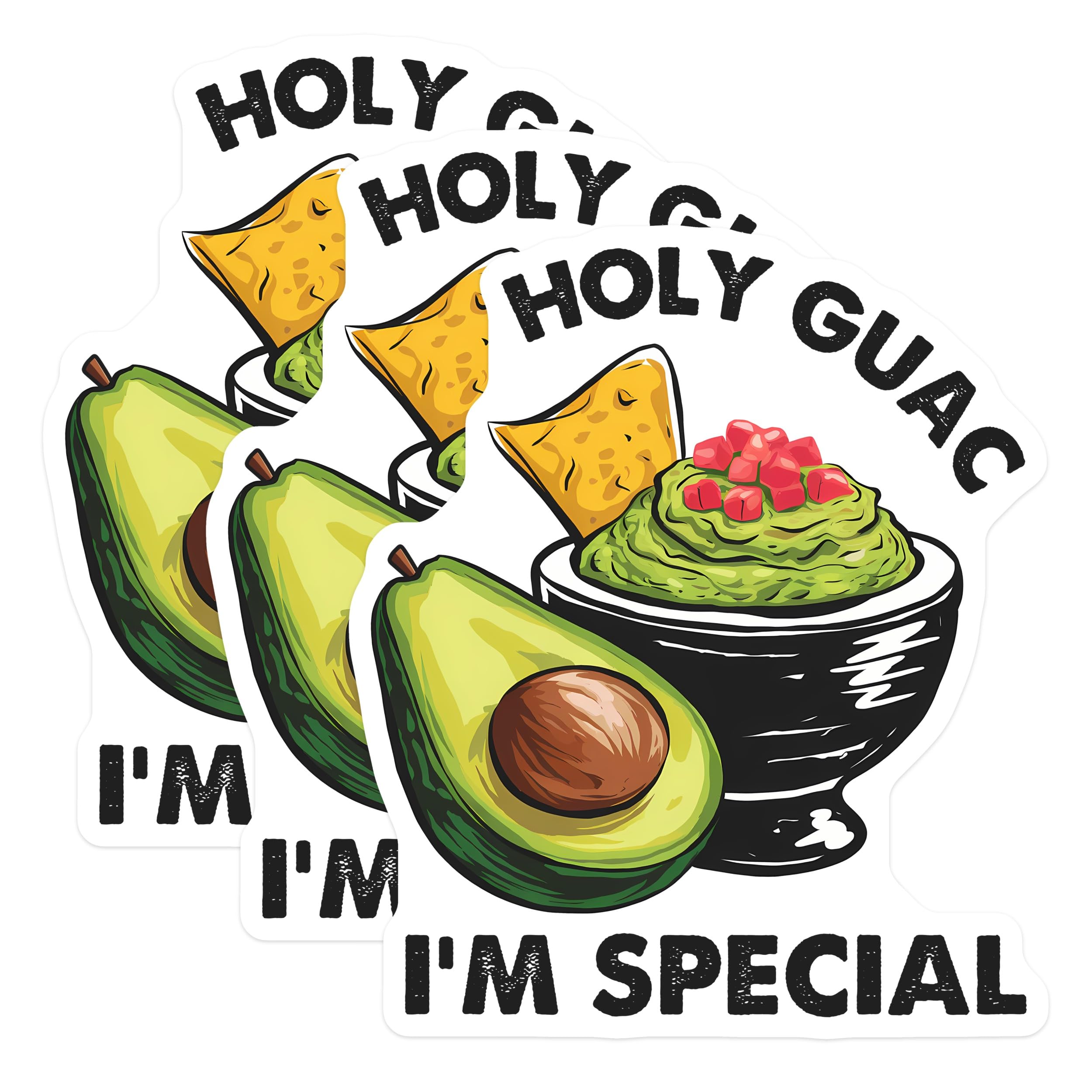 (3 Pack) Guacamole Decals - Funny Food Stickers - Holy Guac - Laptop Stickers - 3 Inches On Longest Side - Easy Peel & Apply - Made in USA - 3MCS7152