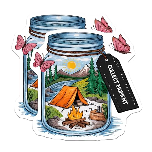 (2 Pack) Collect Moments Stickers - Camping Scene Stickers - Nature Adventure Stickers - 5" On Longest Side - Sticks to Smooth Flat Surfaces - Made in USA - BMCS4056
