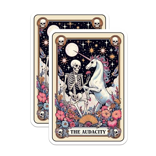 (2 Pack) The Audacity Unicorn Skeleton Stickers - Funny Dark Humor Stickers - Unique Gothic Art Stickers - 5" On Longest Side - Sticks to Smooth Flat Surfaces - Made in USA - BMCS4658