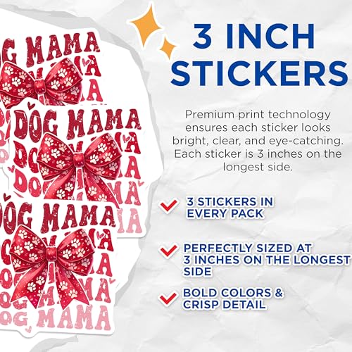 (3 Pack) Dog Mama Decals - Pet Lover Decals - Dog Mom Stickers - 3 Inches On Longest Side - Easy Peel & Apply - Made in USA - 3MCS2221