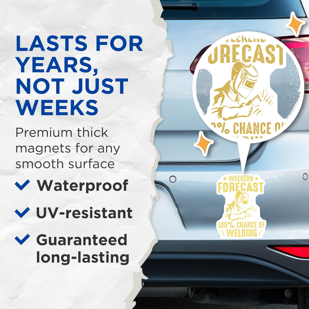 (2 Pack) Welding Magnets - Weekend Forecast Welding - Welder Art Gift - 5" On Longest Side - Premium Magnet - for Cars, Refrigerators, Toolboxes, Lockers - Made in USA - MAG17778