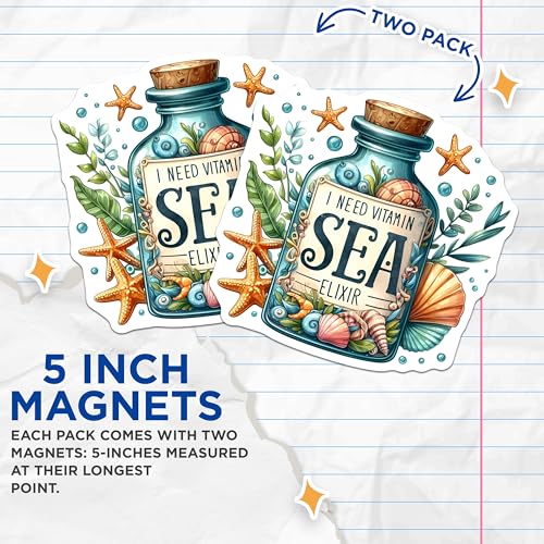 (2 Pack) I Need Vitamin Sea Magnets Magnets - Beach Theme Kitchen Decor - Ocean Lover Refrigerator - 5" On Longest Side - Made in USA - Sticks to Refrigerators & Metal Surfaces - MAG9275