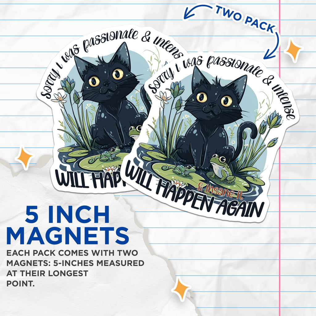 (2 Pack) Funny Black Cat Magnets - Sassy Feline Refrigerator Accent - Quirky Animal Quote Locker Decor - 5 Inches On Longest Side - Thick Durable Magnet - Made in USA - MAG39108