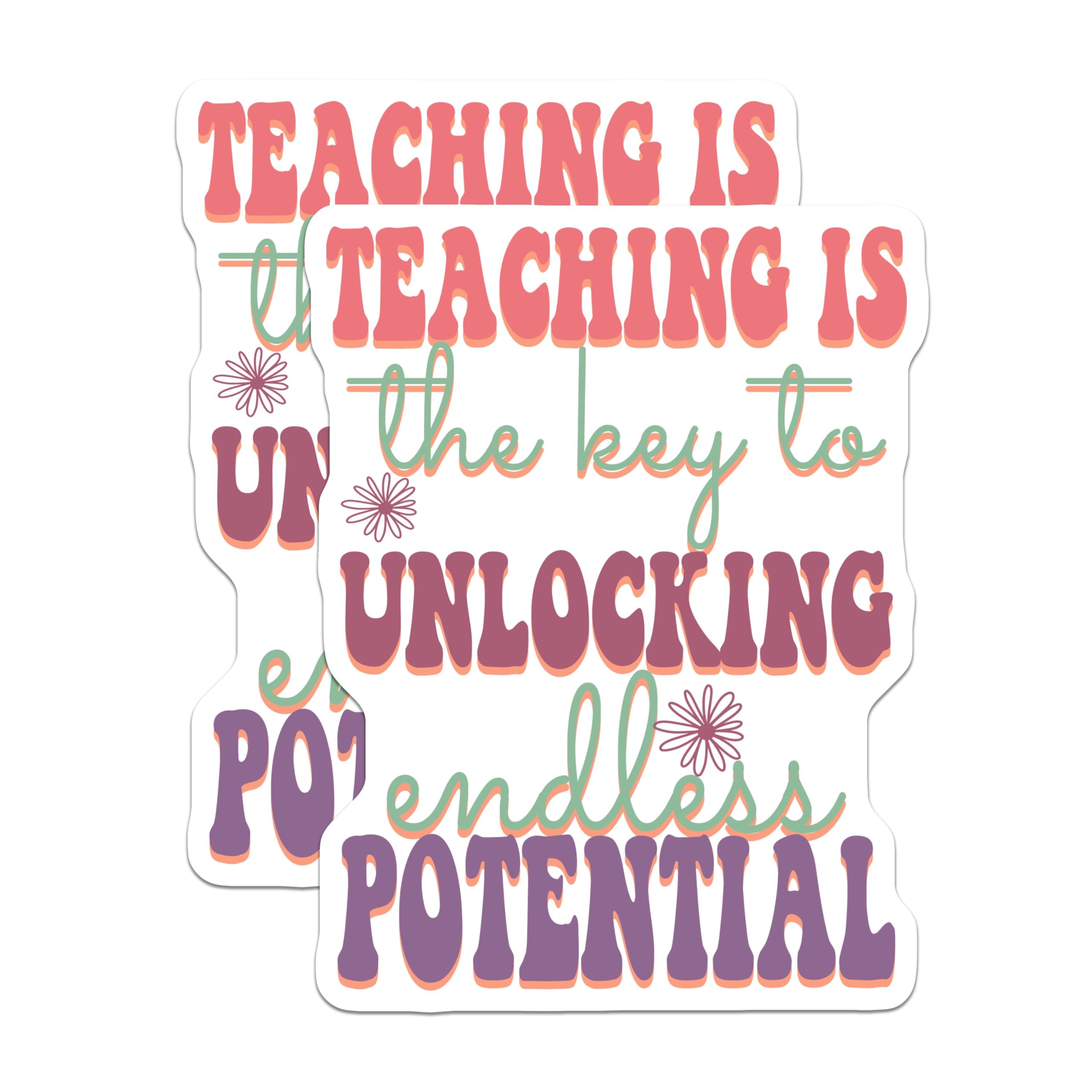 (2 Pack) Teaching is The Key Stickers - Unlocking Endless Potential - Inspirational Teacher Quotes Decals - 5" On Longest Side - Sticks to Smooth Flat Surfaces - Made in USA - BMCS8803