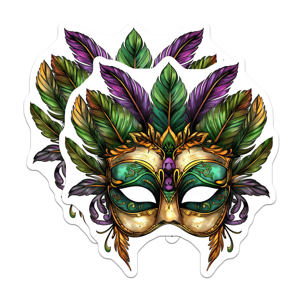 (2 Pack) Mardi Gras Mask Magnets - Venetian Carnival Festive Art - Purple Green Gold Decor New Orleans Theme - 5 Inches On Longest Side - Thick Durable Magnet - Made in USA - MAG38666