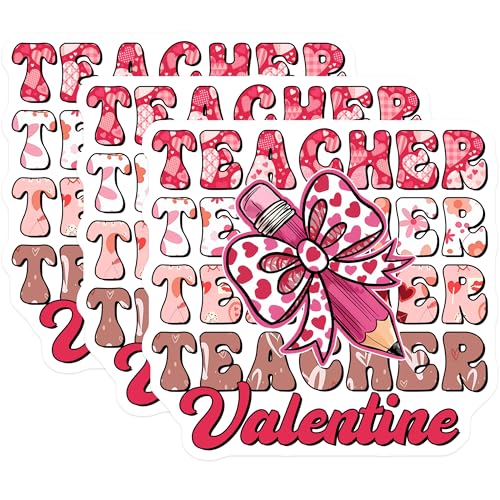 (3 Pack) Teacher Valentine Decals - Heart Pencil - Valentines Day Teacher - 3 Inches On Longest Side - Easy Peel & Apply - Made in USA - 3MCS6413