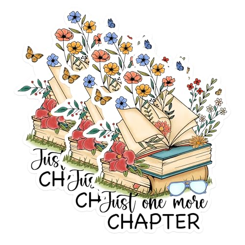 (3 Pack) Book Lover Decals - Just One More Chapter - Floral Reader Laptop Decal - 3 Inches On Longest Side - Easy Peel & Apply - Made in USA - 3MCS1775