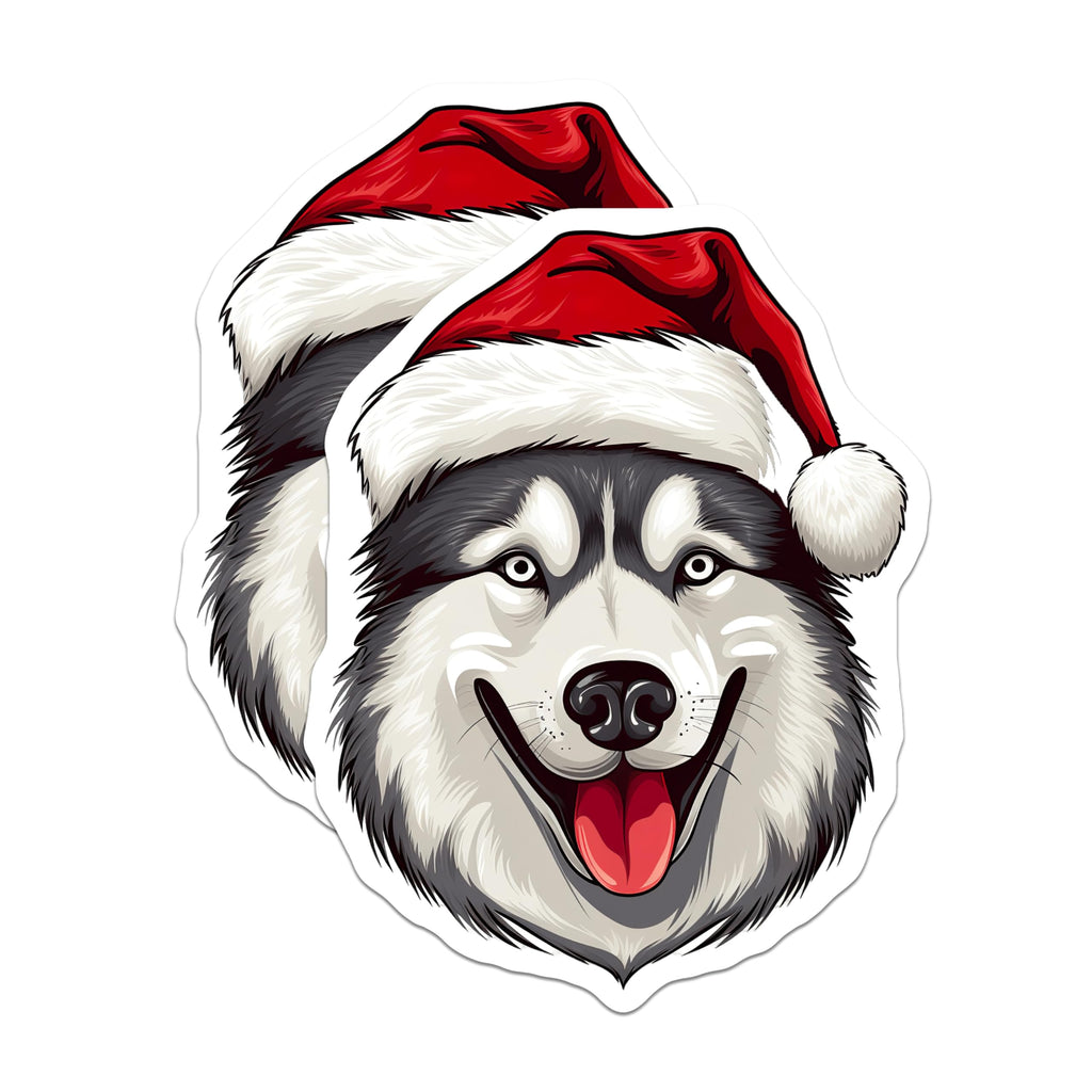 (2 Pack) Husky Dog Magnets - Santa Hat Christmas Pet - Winter Holiday Canine Decor - 5 Inches On Longest Side - Thick Durable Magnet - Made in USA - MAG24721