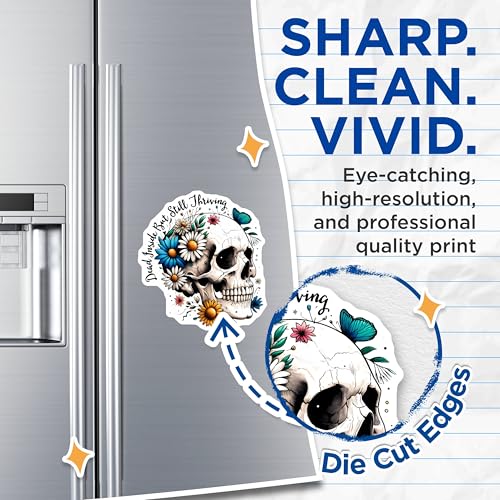 (2 Pack) Skull Flower Magnets - Dead Inside But Still Thriving - Floral Skull Decorations - 5" On Longest Side - for Cars, Fridges, Toolboxes - Made in USA - MAG7388