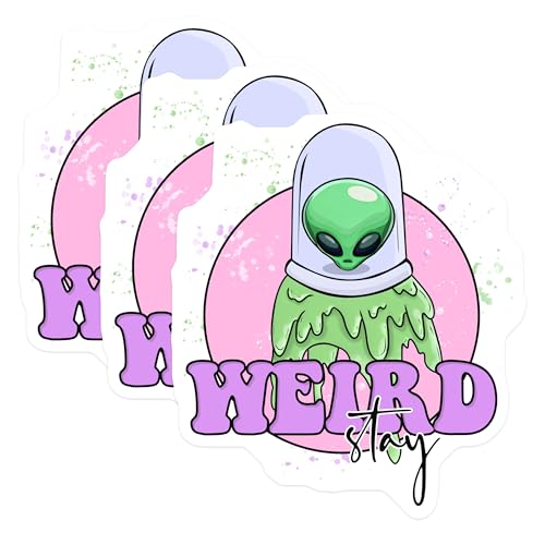 (3 Pack) Stay Weird Alien Decals - Extraterrestrial Art - Quirky Laptop Decor - 3 Inches On Longest Side - Easy Peel & Apply - Made in USA - 3MCS6528