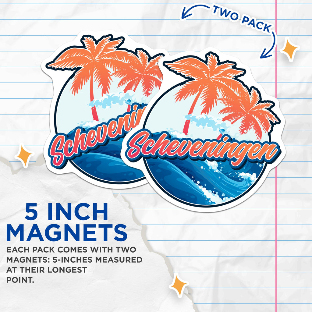 (2 Pack) Scheveningen Magnets - Beach Resort Souvenir - Netherlands Travel Decor - 5 Inches On Longest Side - Thick Durable Magnet - Made in USA - MAG19184