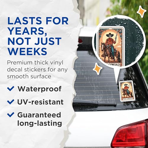 (2 Pack) Cowdad Skeleton Stickers - Western Theme - Vintage Cowboy Art - 5" On Longest Side - Sticks to Smooth Flat Surfaces - Made in USA - BMCS5374